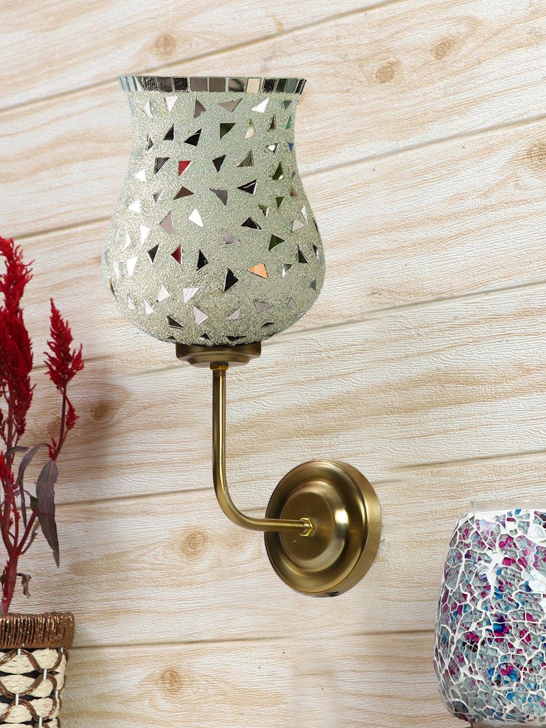 Ambika Home Luxury Multicolor Mosaic Glass Shade Wall Light with Gold Metal Base | Luxury Decorative Wall Light for Living Room, Bedroom, Hallway & Home Décor