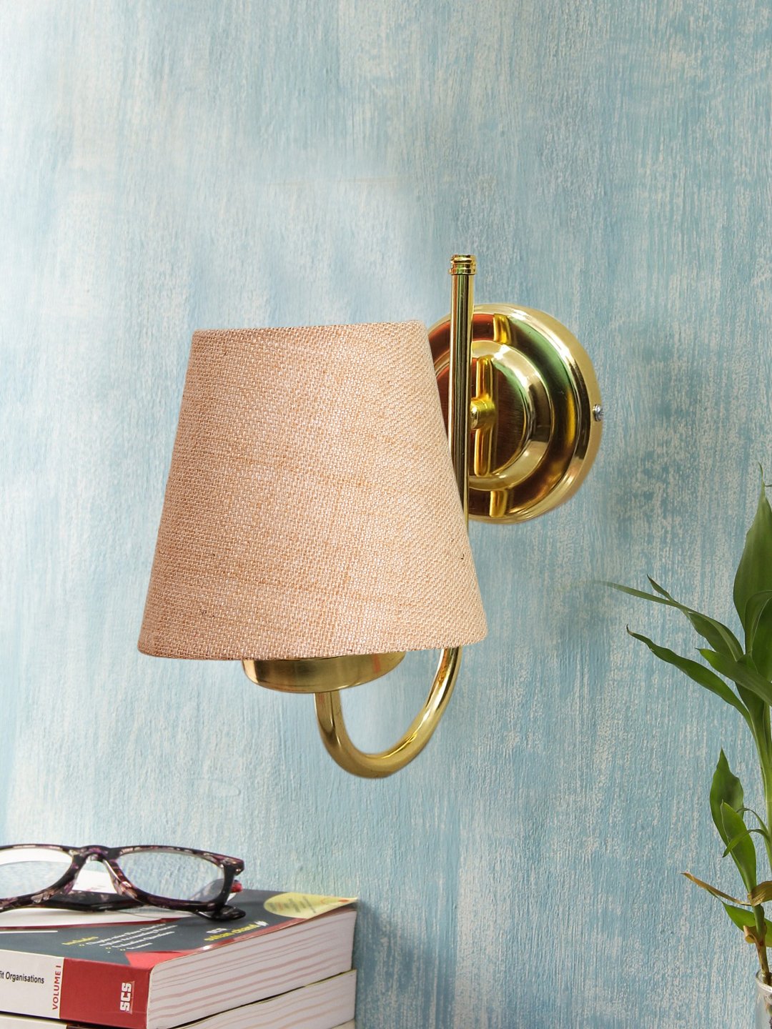 Ambika Home Beige Jute wall mounted Gold Lamp | Modern Decorative Wall Lamp for Living Room, Bedroom & Hallway