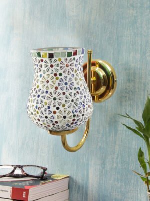 Ambika Home Multicolor Mosiac Glass wall mounted Gold Lamp | Modern Decorative Wall Lamp for Living Room, Bedroom & Hallway