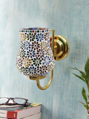 Ambika Home Multicolor Mosiac Glass wall mounted Gold Lamp | Modern Decorative Wall Lamp for Living Room, Bedroom & Hallway