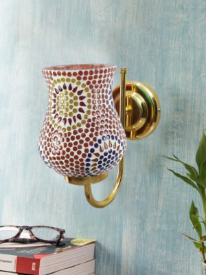 Ambika Home Multicolor Mosiac Glass wall mounted Gold Lamp | Modern Decorative Wall Lamp for Living Room, Bedroom & Hallway