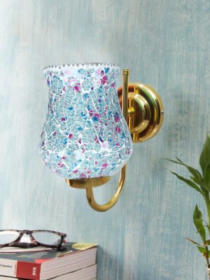 Ambika Home Multicolor Mosiac Glass wall mounted Gold Lamp | Modern Decorative Wall Lamp for Living Room, Bedroom & Hallway