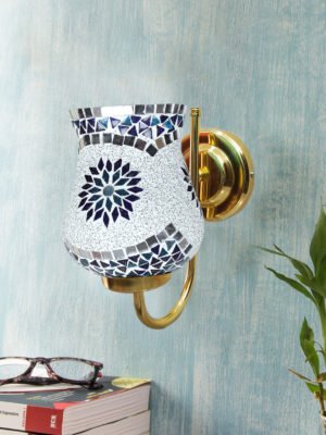 Ambika Home Multicolor Mosiac Glass wall mounted Gold Lamp | Modern Decorative Wall Lamp for Living Room, Bedroom & Hallway