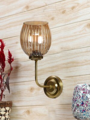 Ambika Home Gold wall mounted Lamp with Diamond Cut Smoke Glass | Modern Wall Light for Living Room Bedroom Hallway Lobby Staircase | Decorative Indoor Wall Sconce