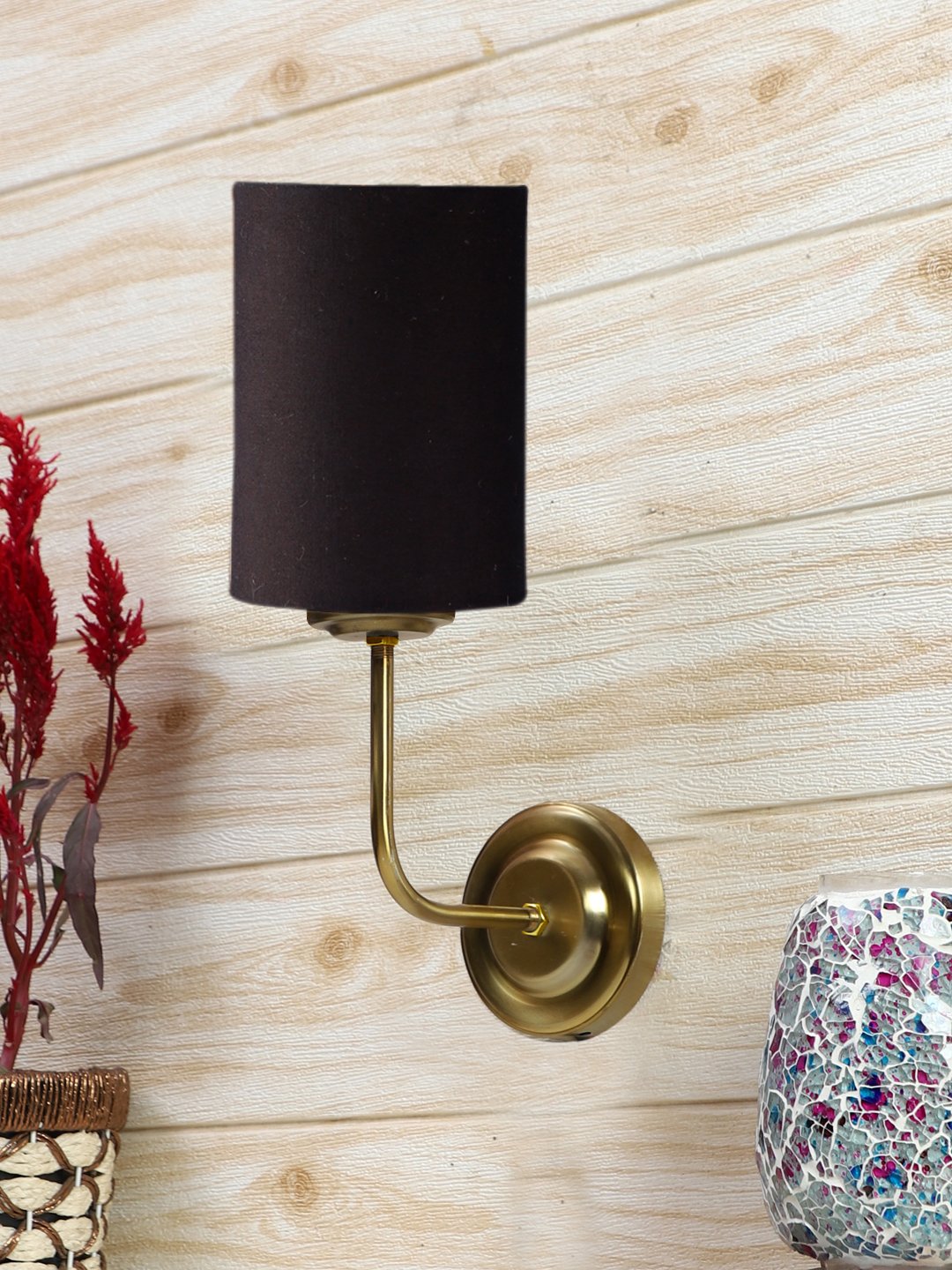 Ambika Home Premium Black Cotton Wall Mounted Lamp with Gold Base for Bedroom & Hall | Luxury Decorative Wall Light for Living Room, Bedroom, Hallway & Home Décor