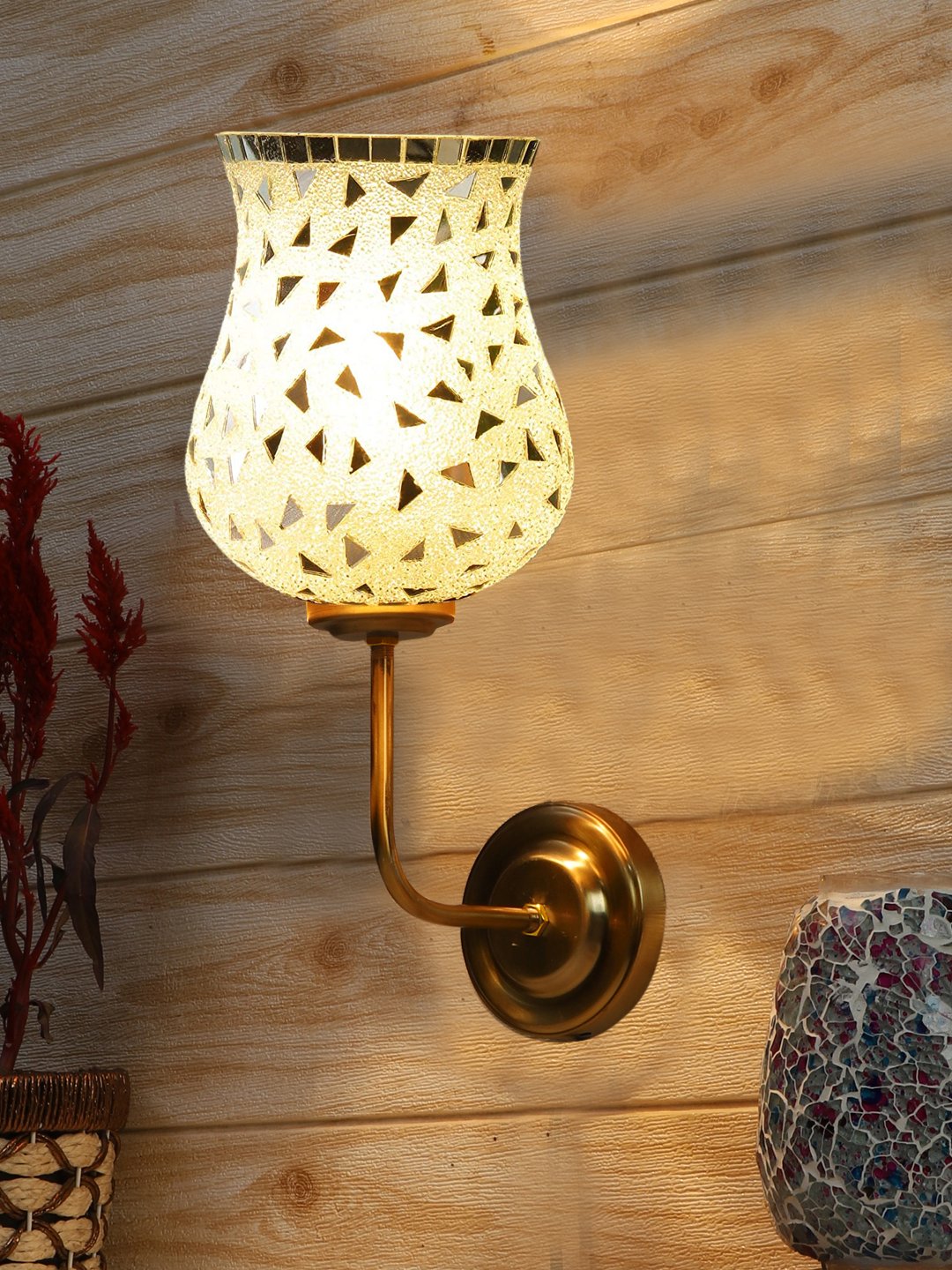 Ambika Home Luxury Multicolor Mosaic Glass Shade Wall Light with Gold Metal Base | Luxury Decorative Wall Light for Living Room, Bedroom, Hallway & Home Décor - Image 2