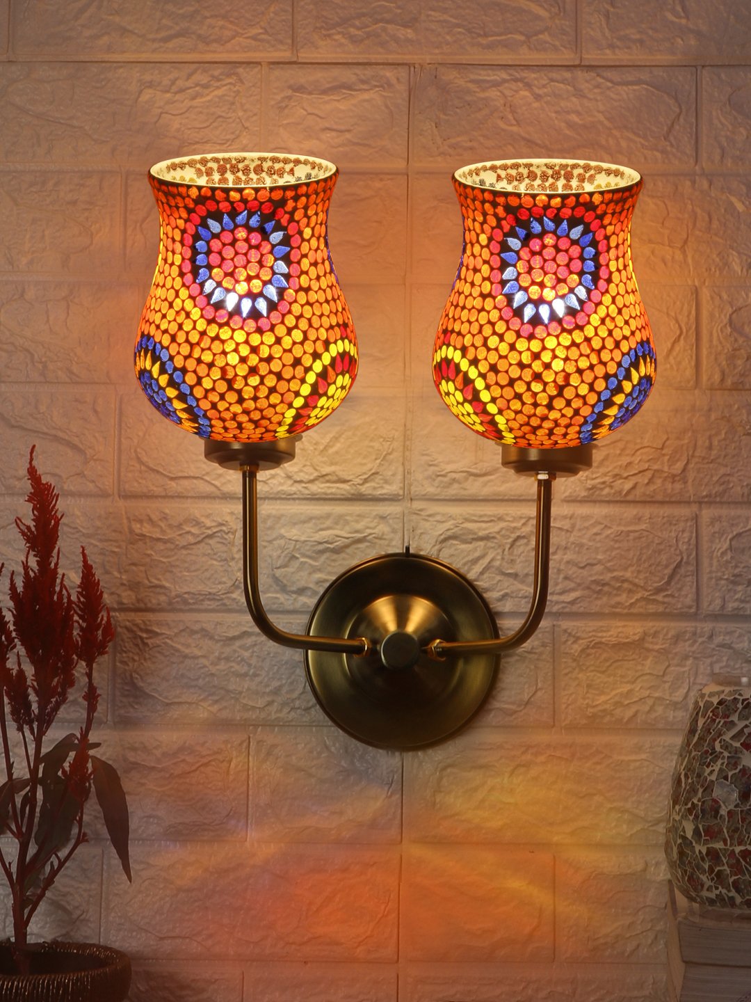 Ambika Home Dual Handcrafted Mosaic Glass Wall Light – Multicolor Luxury Gold Base | Luxury Decorative Wall Light for Living Room, Bedroom, Hallway & Home Décor - Image 2