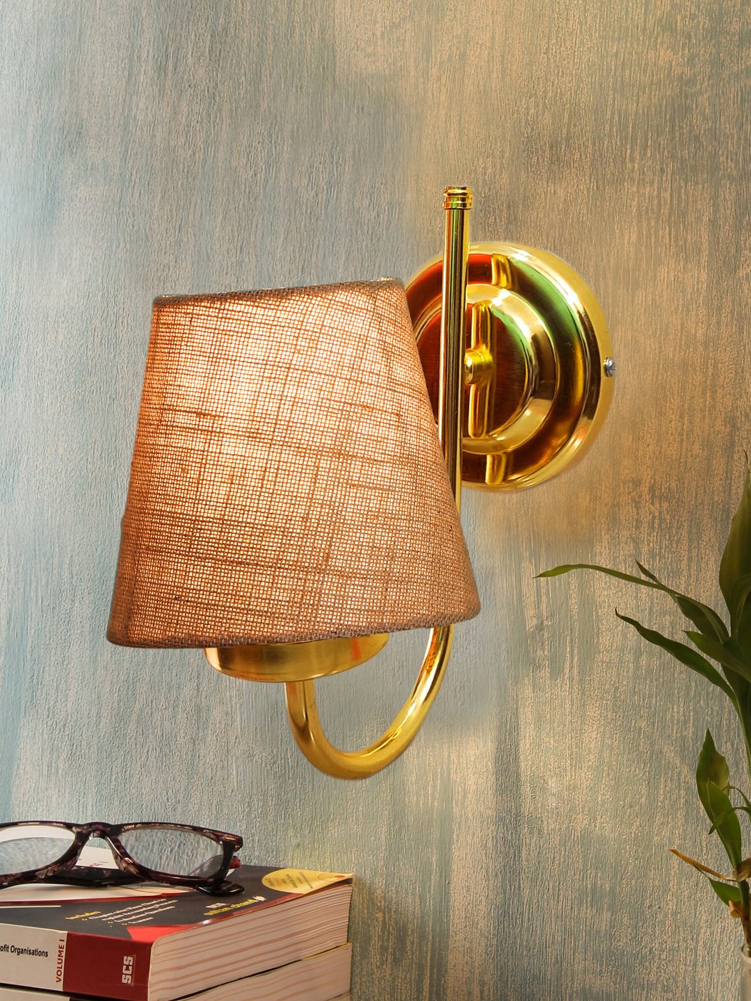 Ambika Home Beige Jute wall mounted Gold Lamp | Modern Decorative Wall Lamp for Living Room, Bedroom & Hallway - Image 2