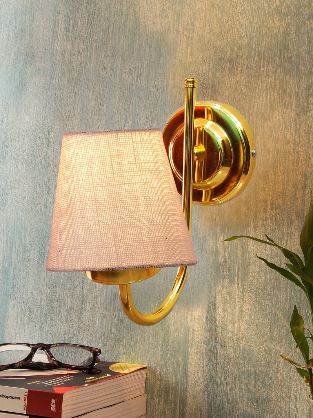 Ambika Home White Jute wall mounted Gold Lamp | Modern Decorative Wall Lamp for Living Room, Bedroom & Hallway - Image 3