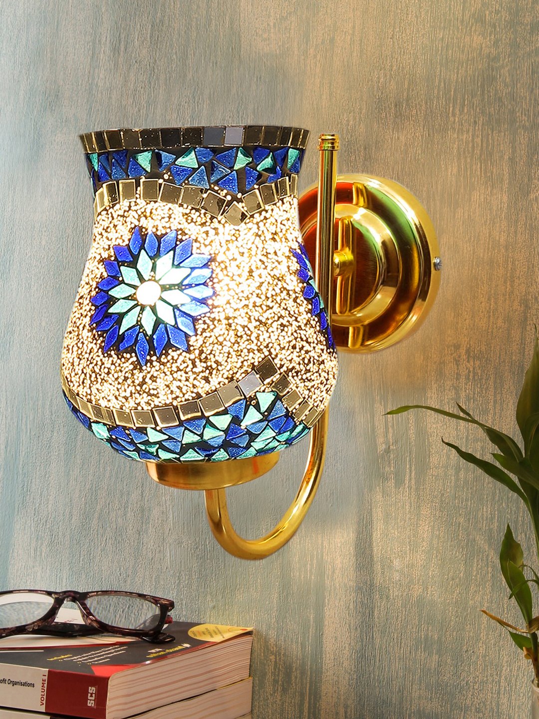Ambika Home Multicolor Mosiac Glass wall mounted Gold Lamp | Modern Decorative Wall Lamp for Living Room, Bedroom & Hallway - Image 2