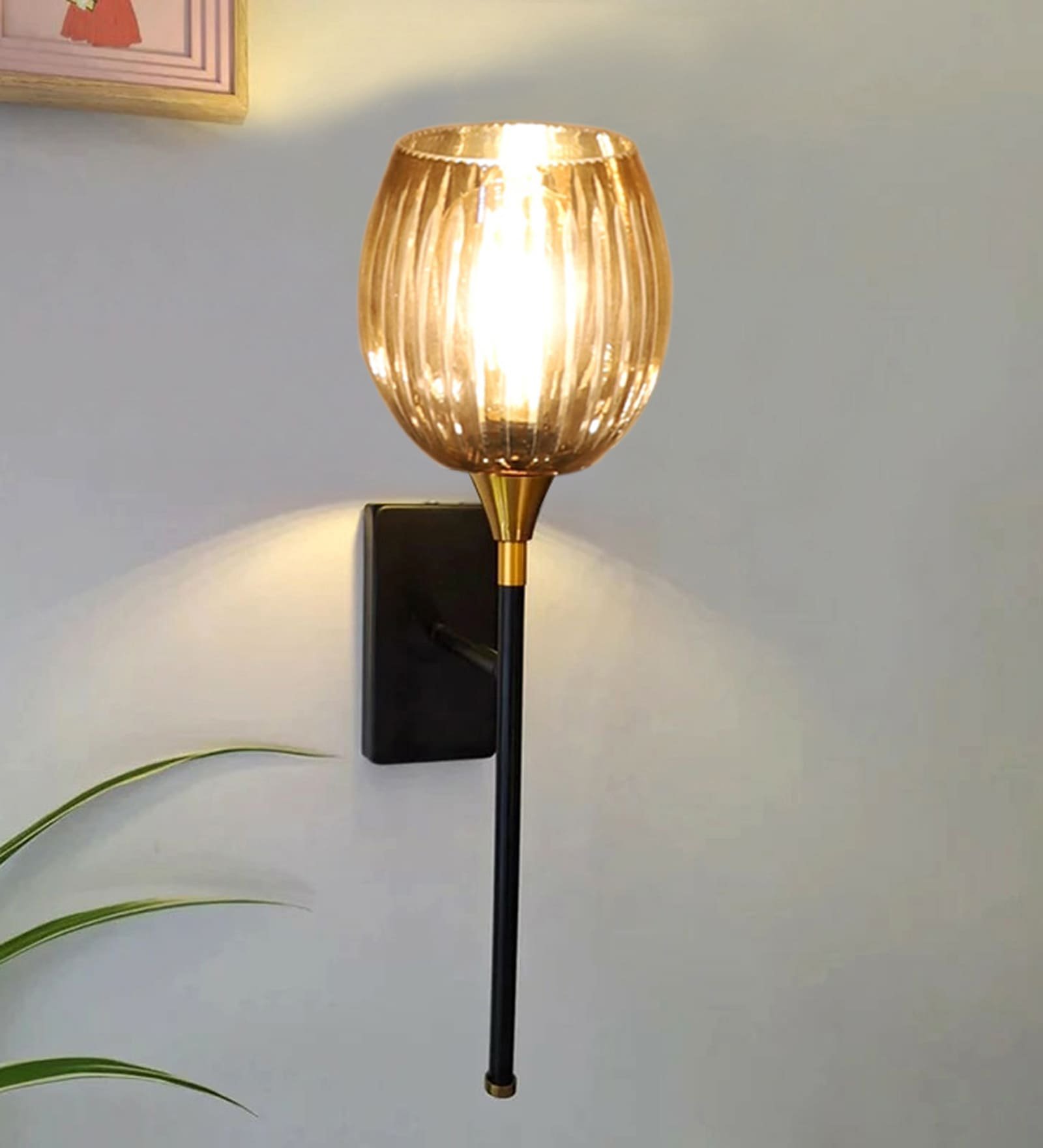 Ambika Home Metal Black Lamp With Transparent Crinkle Glass | Modern Wall Light for Living Room Bedroom Hallway Lobby Staircase | Decorative Indoor Wall Sconce - Image 7