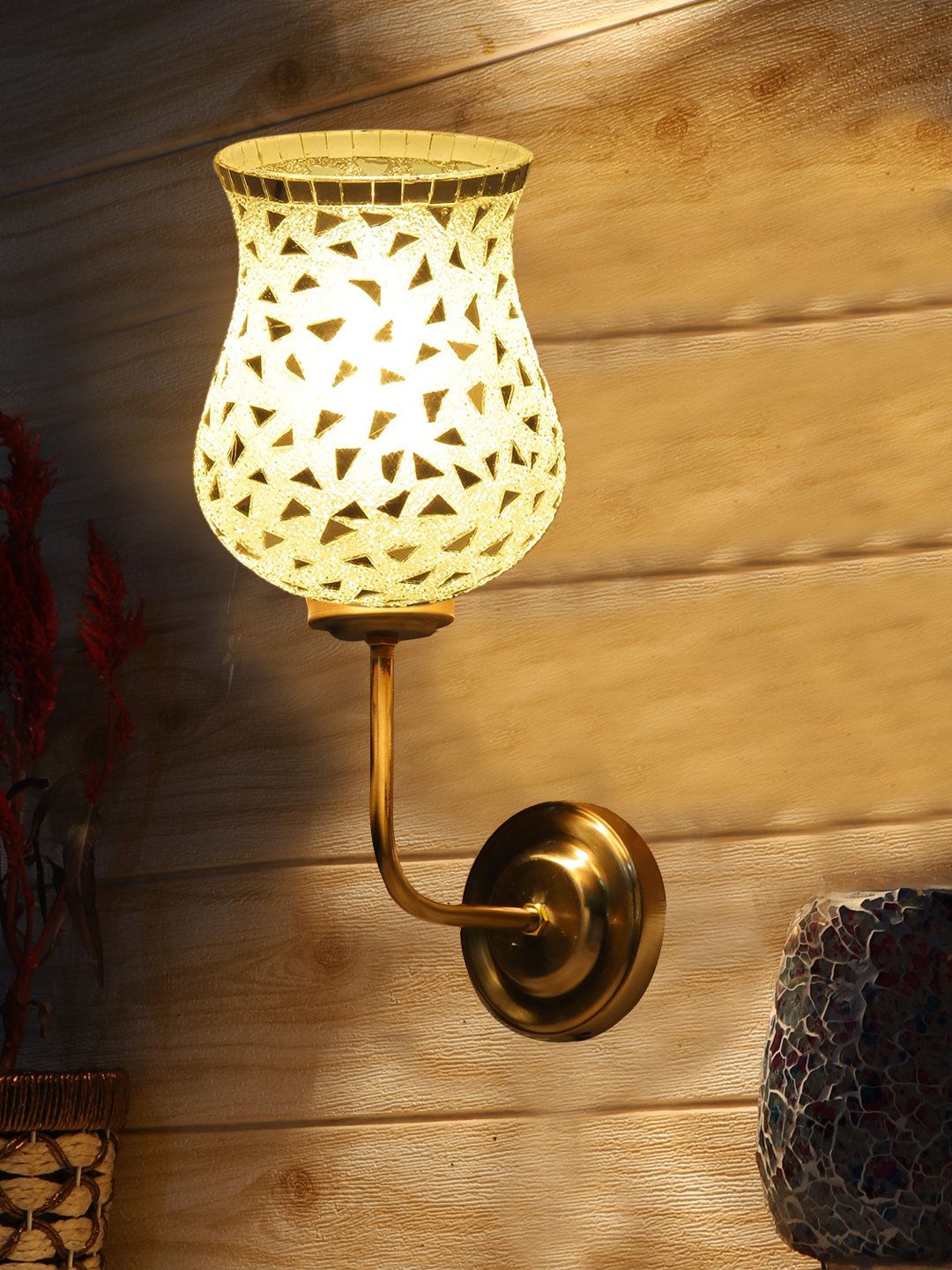 Ambika Home Luxury Multicolor Mosaic Glass Shade Wall Light with Gold Metal Base | Luxury Decorative Wall Light for Living Room, Bedroom, Hallway & Home Décor - Image 3