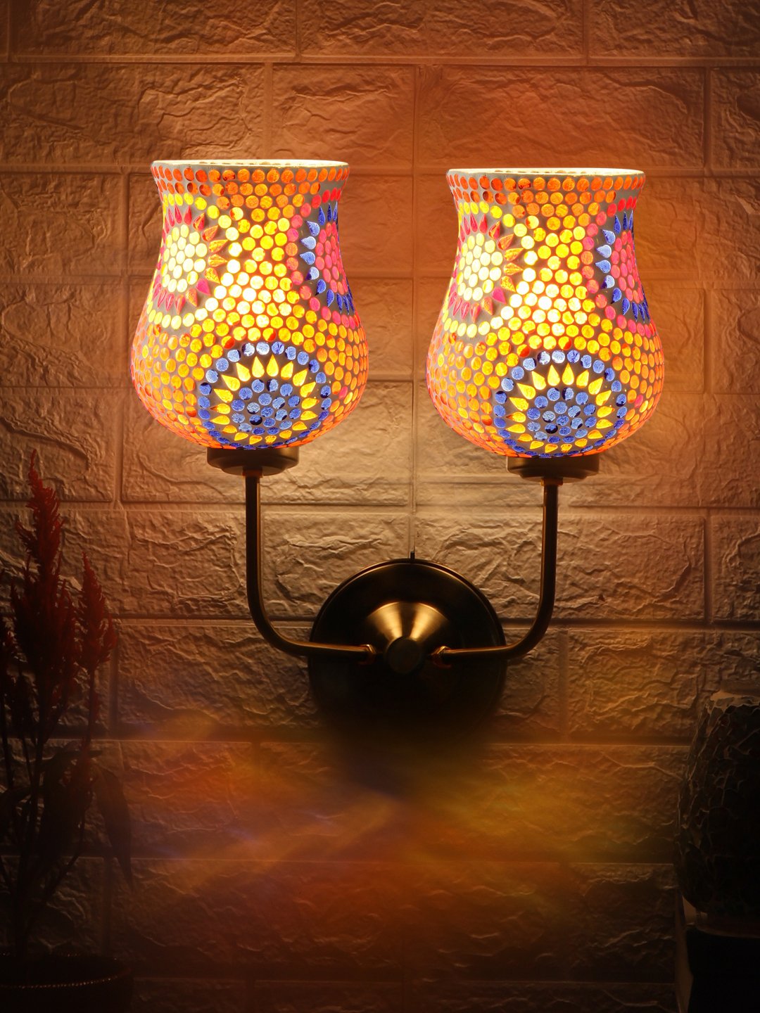 Ambika Home Dual Handcrafted Mosaic Glass Wall Light – Multicolor Luxury Gold Base | Luxury Decorative Wall Light for Living Room, Bedroom, Hallway & Home Décor - Image 3