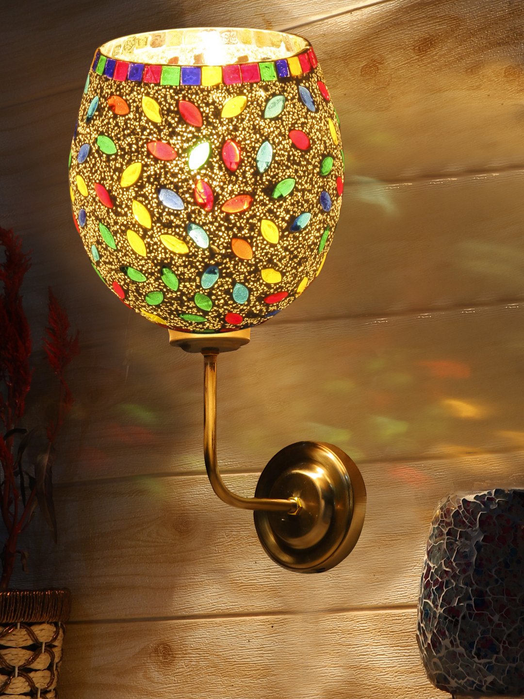 Ambika Home Handcrafted Multicolor Mosaic Glass Wall Light with Premium Gold Base | Luxury Decorative Wall Light for Living Room, Bedroom, Hallway & Home Décor - Image 3