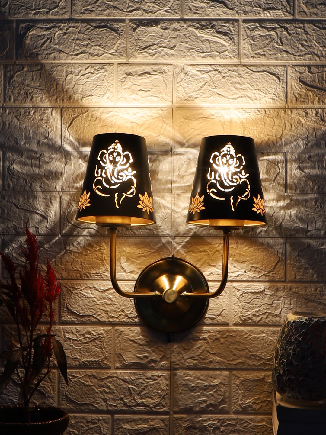 Ambika Home Dual Metal Etched Wall Mounted Lamp with Golden Base for Living Room & Hall | Luxury Decorative Wall Light for Living Room, Bedroom, Hallway & Home Décor - Image 3