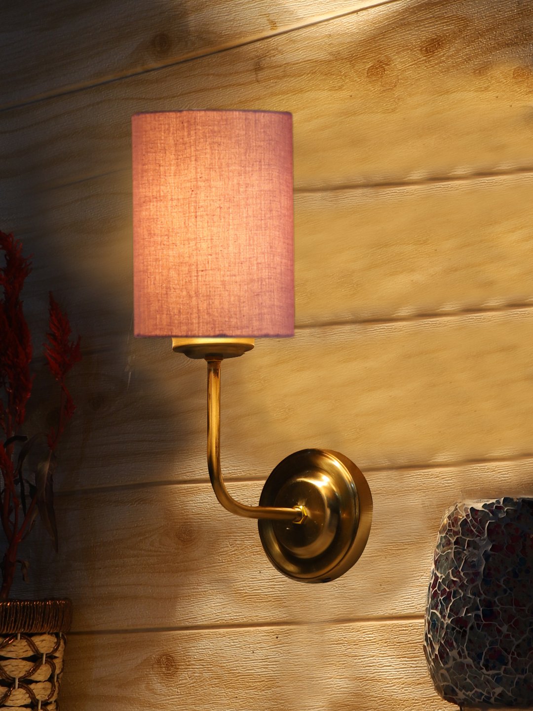 Ambika Home Elegant Grey Cotton Wall Mounted Lamp with Gold Base for Bedroom & Living Room | Luxury Decorative Wall Light for Living Room, Bedroom, Hallway & Home Décor - Image 3