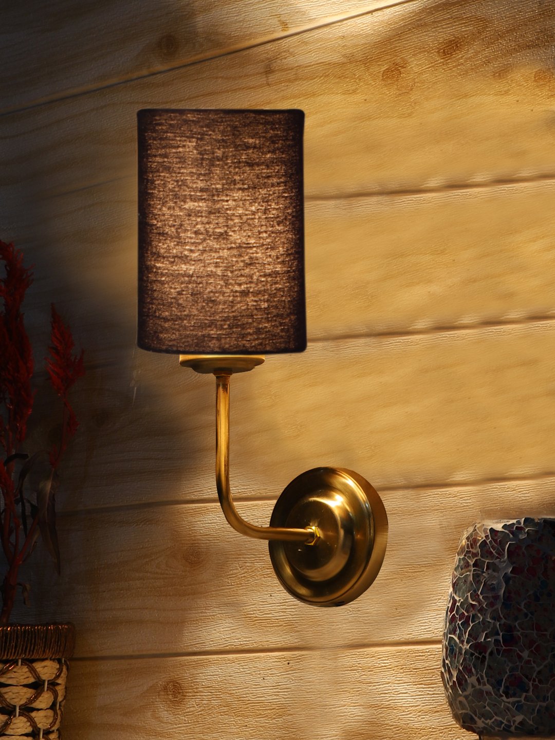 Ambika Home Premium Black Cotton Wall Mounted Lamp with Gold Base for Bedroom & Hall | Luxury Decorative Wall Light for Living Room, Bedroom, Hallway & Home Décor - Image 3