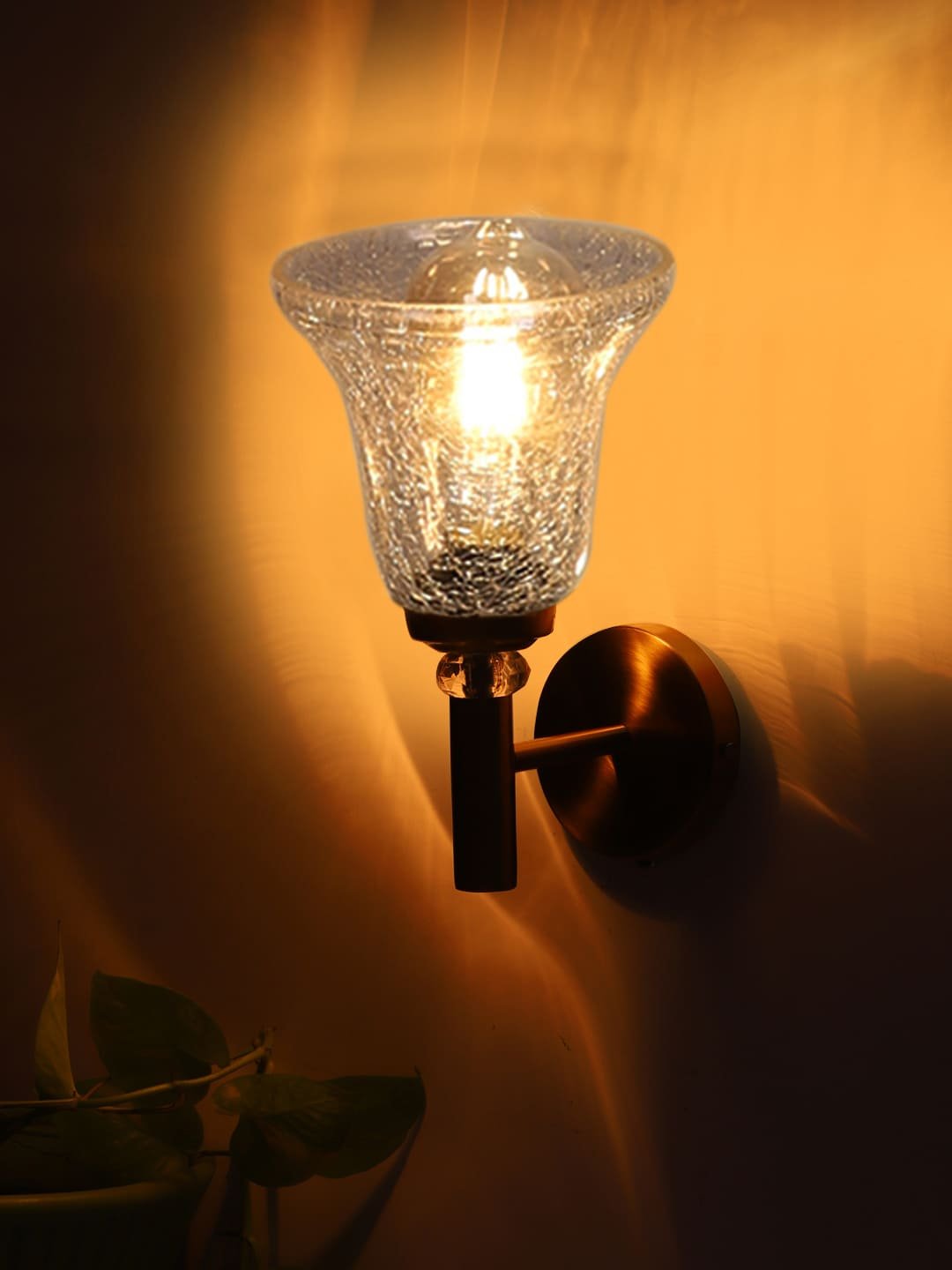 Ambika Home Gold wall mounted Lamp with Transparent Crinkle Glass | Modern Wall Light for Living Room Bedroom Hallway Lobby Staircase | Decorative Indoor Wall Sconce - Image 6