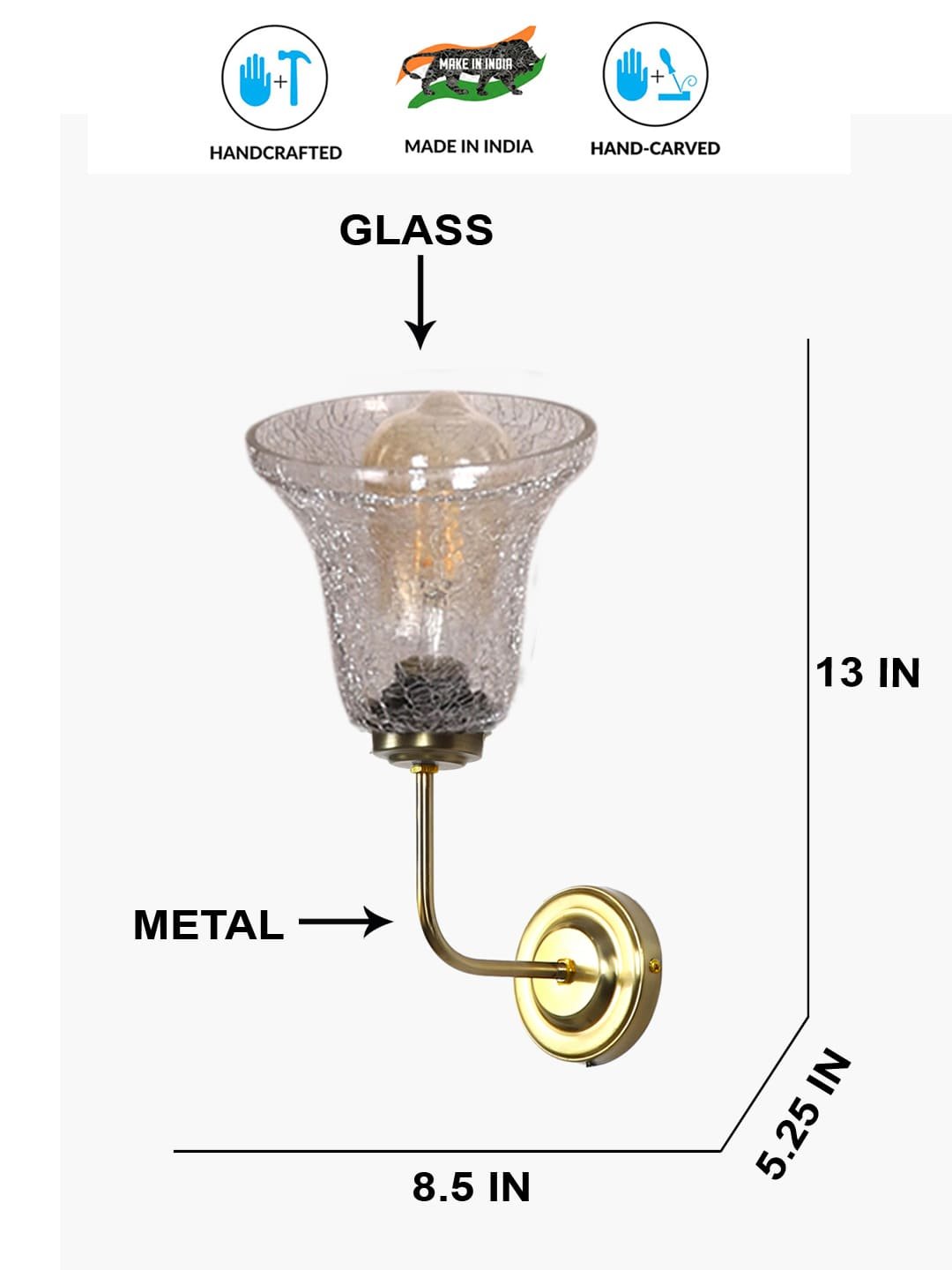 Ambika Home Gold wall mounted Lamp with Transparent Crinkle Glass | Modern Wall Light for Living Room Bedroom Hallway Lobby Staircase | Decorative Indoor Wall Sconce - Image 5