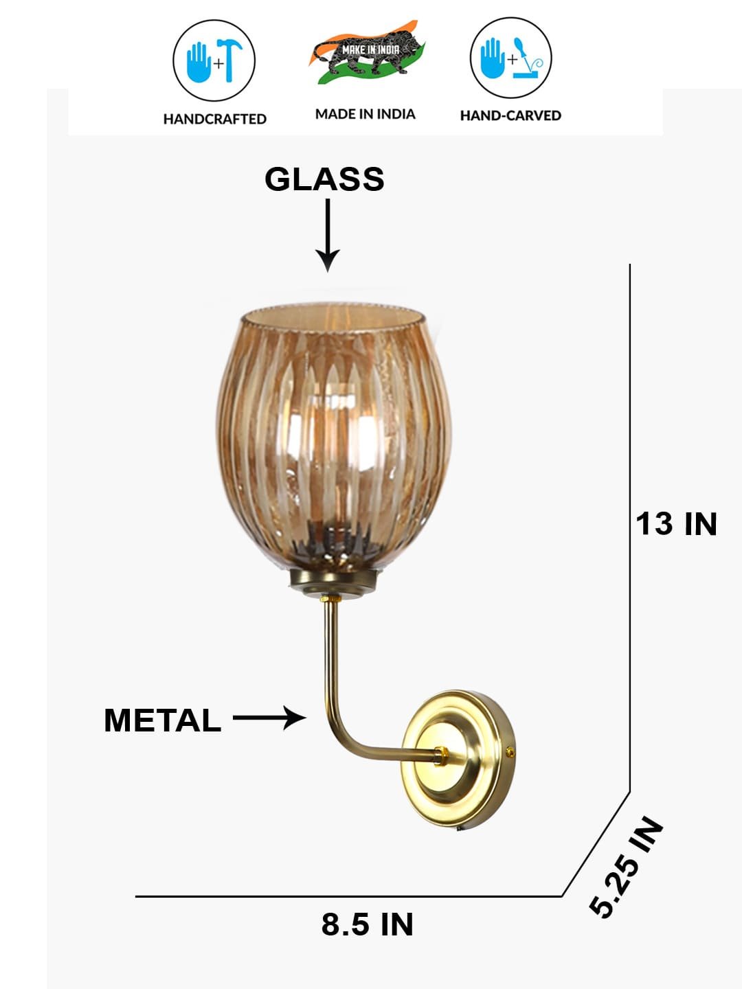 Ambika Home Gold wall mounted Lamp with Diamond Cut Smoke Glass | Modern Wall Light for Living Room Bedroom Hallway Lobby Staircase | Decorative Indoor Wall Sconce - Image 5