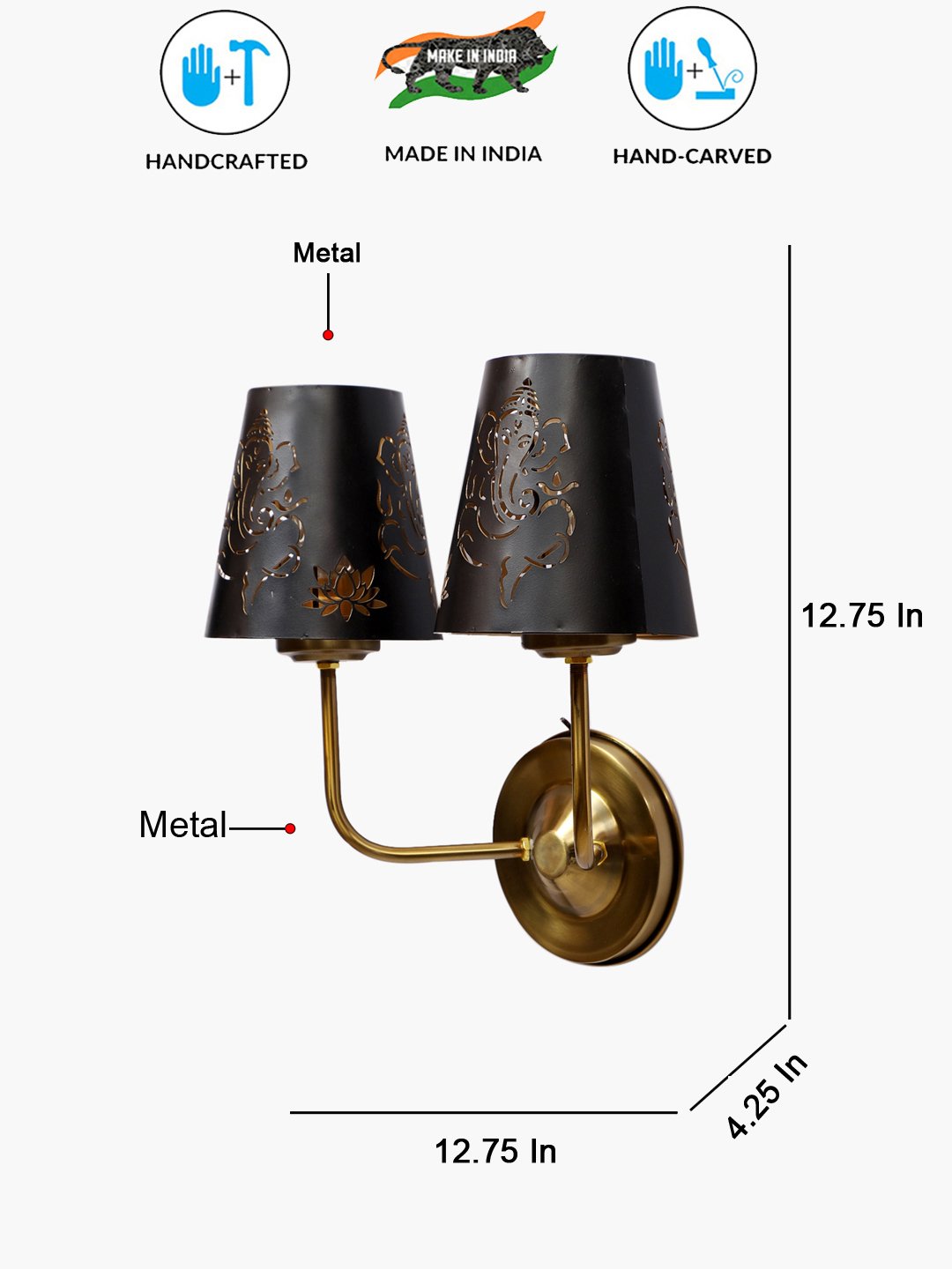 Ambika Home Dual Metal Etched Wall Mounted Lamp with Golden Base for Living Room & Hall | Luxury Decorative Wall Light for Living Room, Bedroom, Hallway & Home Décor - Image 4