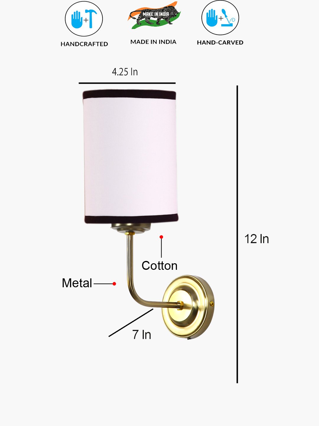Ambika Home Premium White & Black Cotton Wall Mounted Lamp with Gold Base for Hall & Bedroom | Luxury Decorative Wall Light for Living Room, Bedroom, Hallway & Home Décor - Image 4