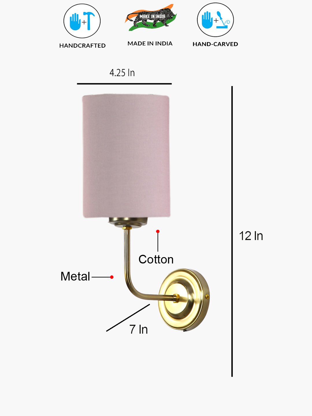 Ambika Home Elegant Grey Cotton Wall Mounted Lamp with Gold Base for Bedroom & Living Room | Luxury Decorative Wall Light for Living Room, Bedroom, Hallway & Home Décor - Image 4