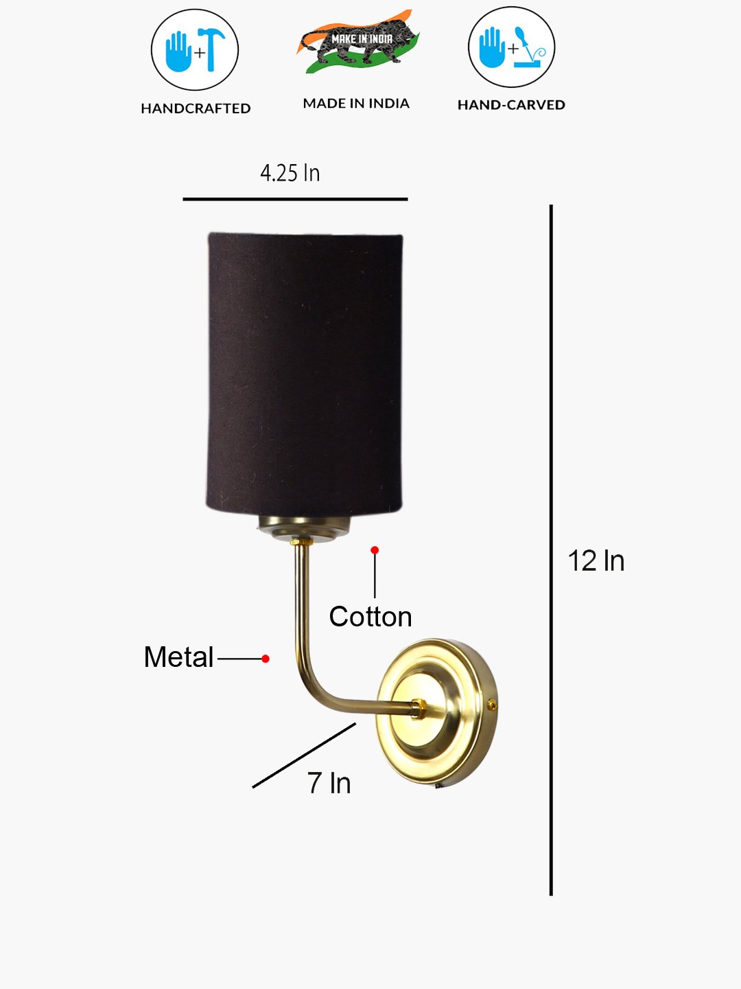 Ambika Home Premium Black Cotton Wall Mounted Lamp with Gold Base for Bedroom & Hall | Luxury Decorative Wall Light for Living Room, Bedroom, Hallway & Home Décor - Image 4