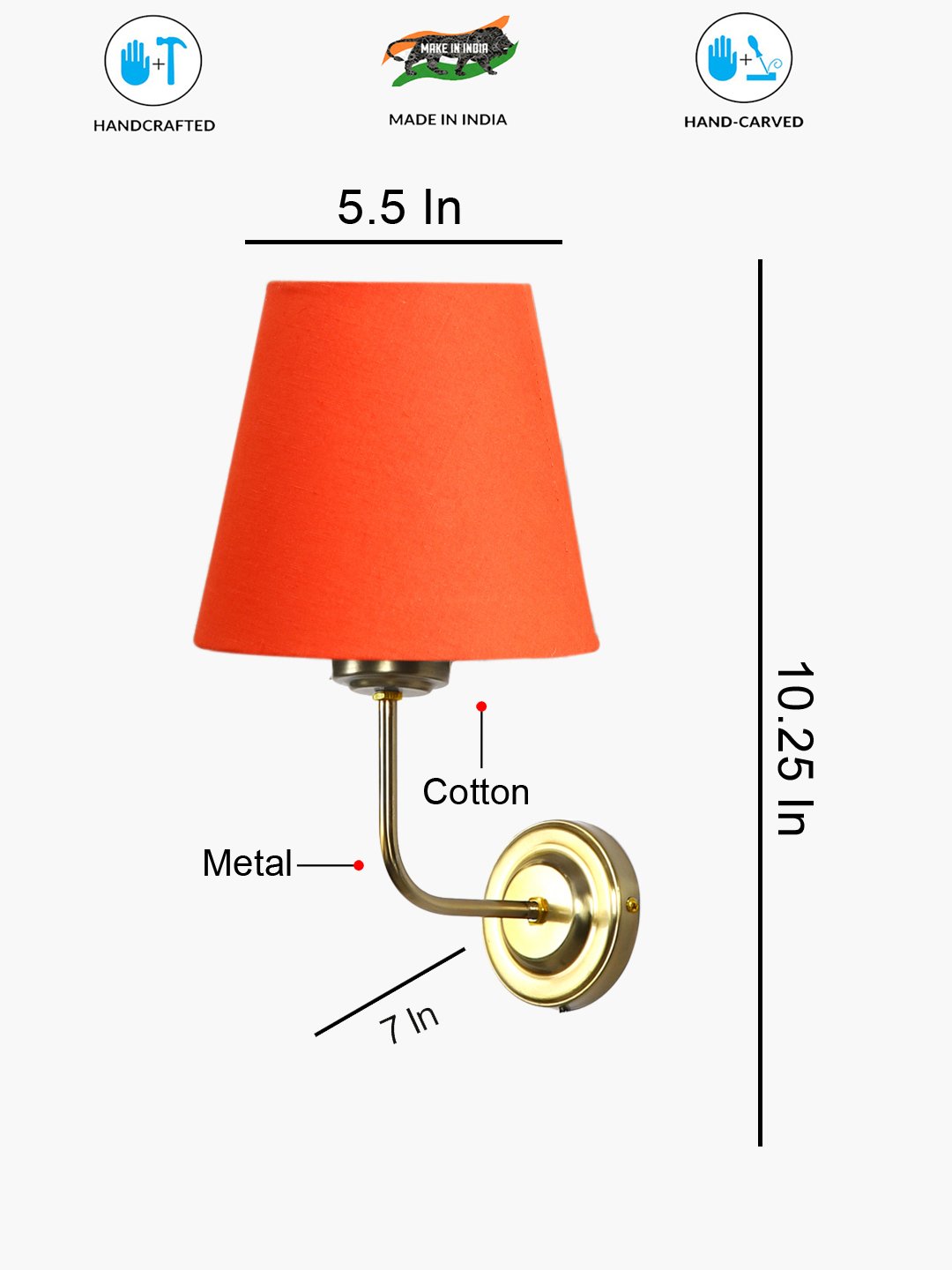 Ambika Home Premium Orange Cotton Conical Wall Mounted Lamp with Gold Base for Hall & Corridor | Luxury Decorative Wall Light for Living Room, Bedroom, Hallway & Home Décor - Image 4