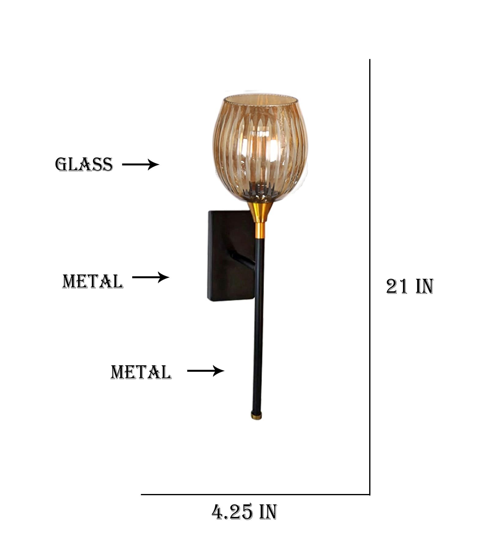 Ambika Home Metal Black Lamp With Transparent Crinkle Glass | Modern Wall Light for Living Room Bedroom Hallway Lobby Staircase | Decorative Indoor Wall Sconce - Image 4