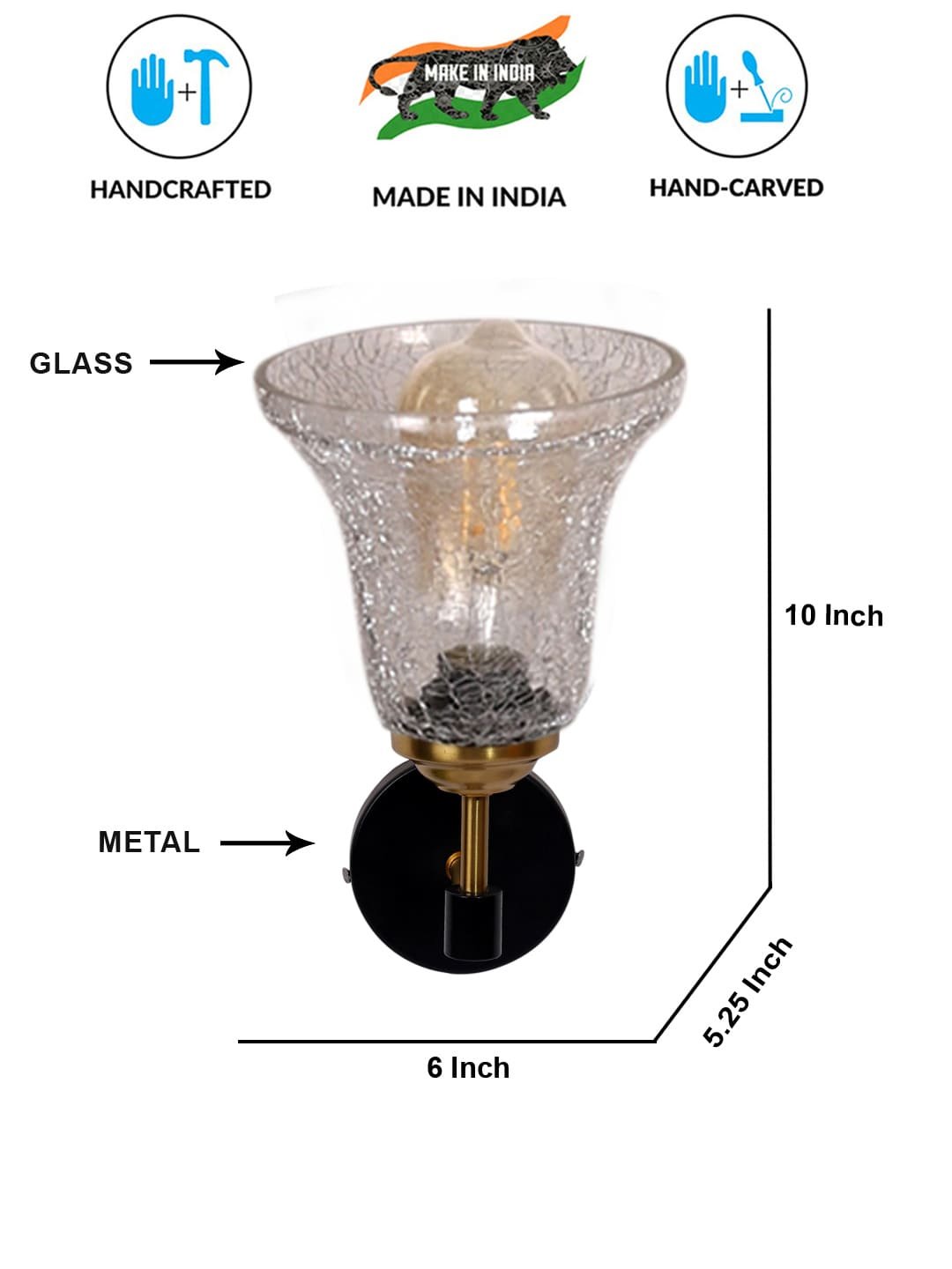 Ambika Home Wooden Wall Lamp with Diamond Cut Smoke Glass | Modern Wall Light for Living Room Bedroom Hallway Lobby Staircase | Decorative Indoor Wall Sconce - Image 4
