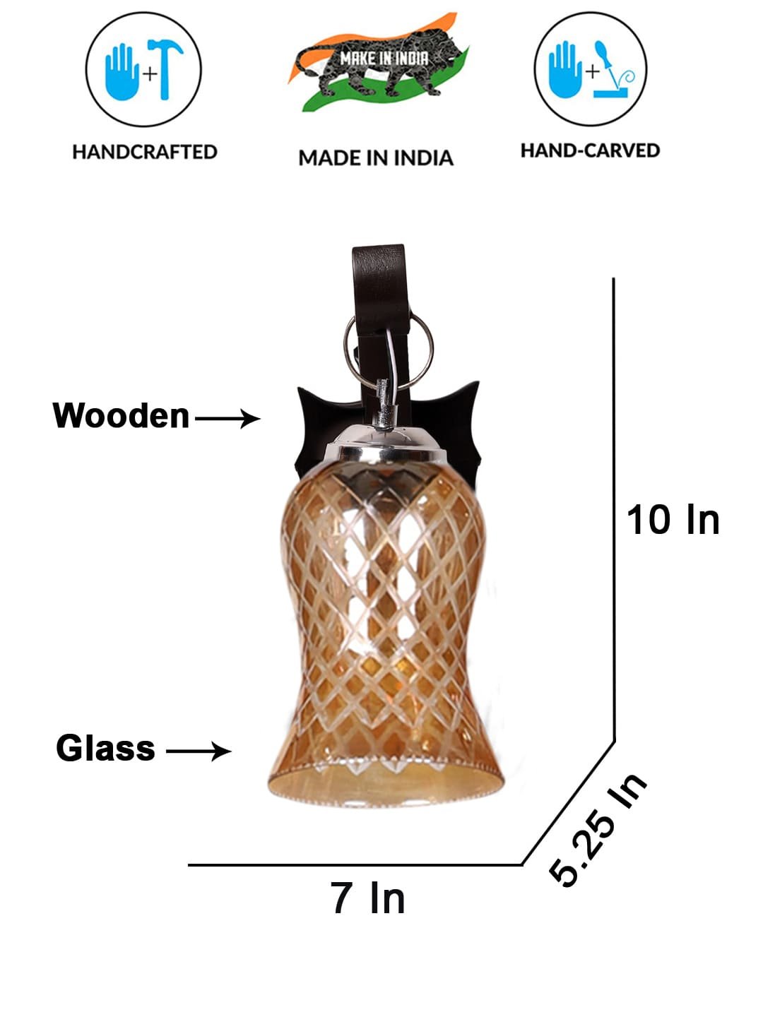 Ambika Home Wooden Wall Lamp with Amber Smoke Glass | Modern Wall Light for Living Room Bedroom Hallway Lobby Staircase | Decorative Indoor Wall Sconce - Image 5