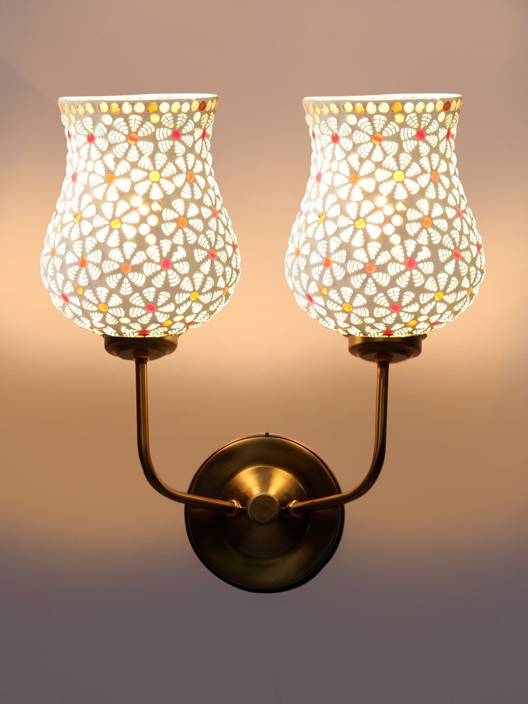 Ambika Home Dual Handcrafted Multicolor Mosaic Glass Wall Lamp with Luxury Gold Base | Luxury Decorative Wall Light for Living Room, Bedroom, Hallway & Home Décor - Image 6