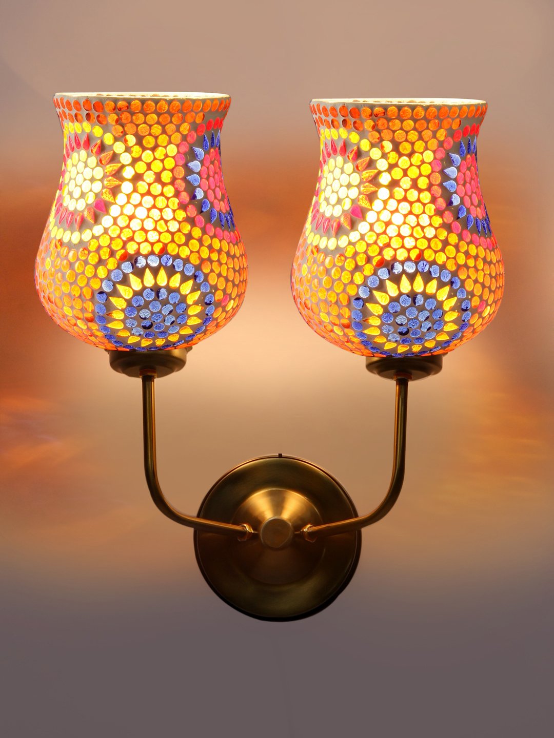 Ambika Home Dual Handcrafted Mosaic Glass Wall Light – Multicolor Luxury Gold Base | Luxury Decorative Wall Light for Living Room, Bedroom, Hallway & Home Décor - Image 6