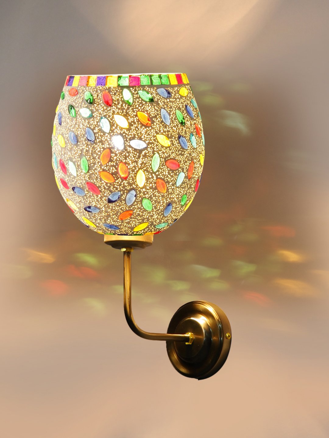 Ambika Home Handcrafted Multicolor Mosaic Glass Wall Light with Premium Gold Base | Luxury Decorative Wall Light for Living Room, Bedroom, Hallway & Home Décor - Image 6