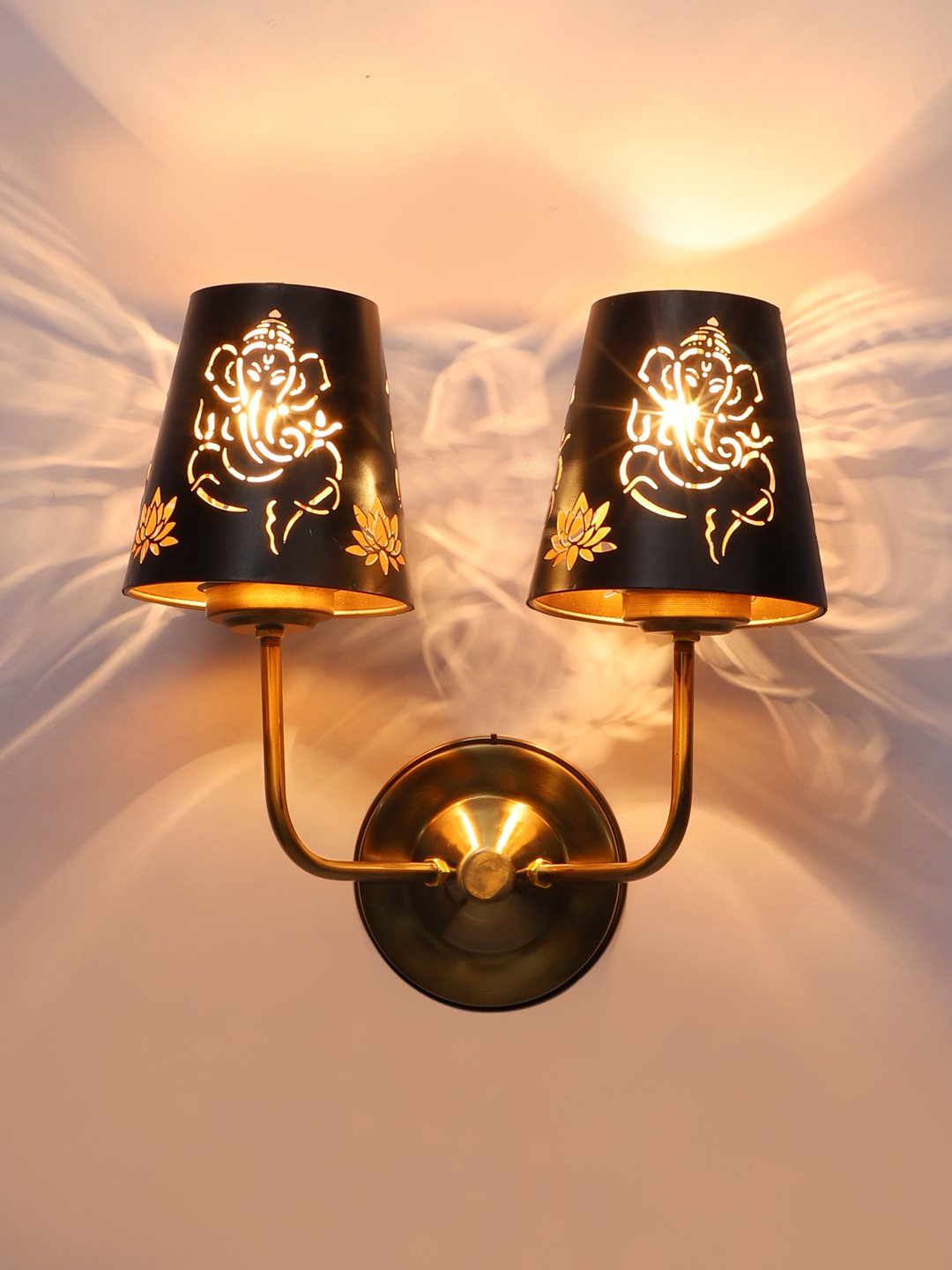 Ambika Home Dual Metal Etched Wall Mounted Lamp with Golden Base for Living Room & Hall | Luxury Decorative Wall Light for Living Room, Bedroom, Hallway & Home Décor - Image 6