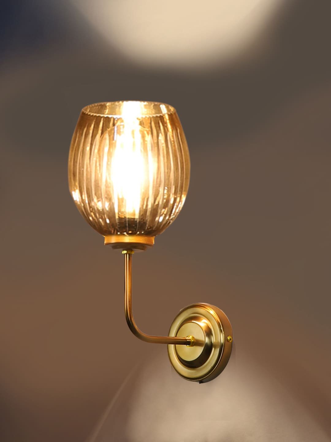 Ambika Home Gold wall mounted Lamp with Diamond Cut Smoke Glass | Modern Wall Light for Living Room Bedroom Hallway Lobby Staircase | Decorative Indoor Wall Sconce - Image 2