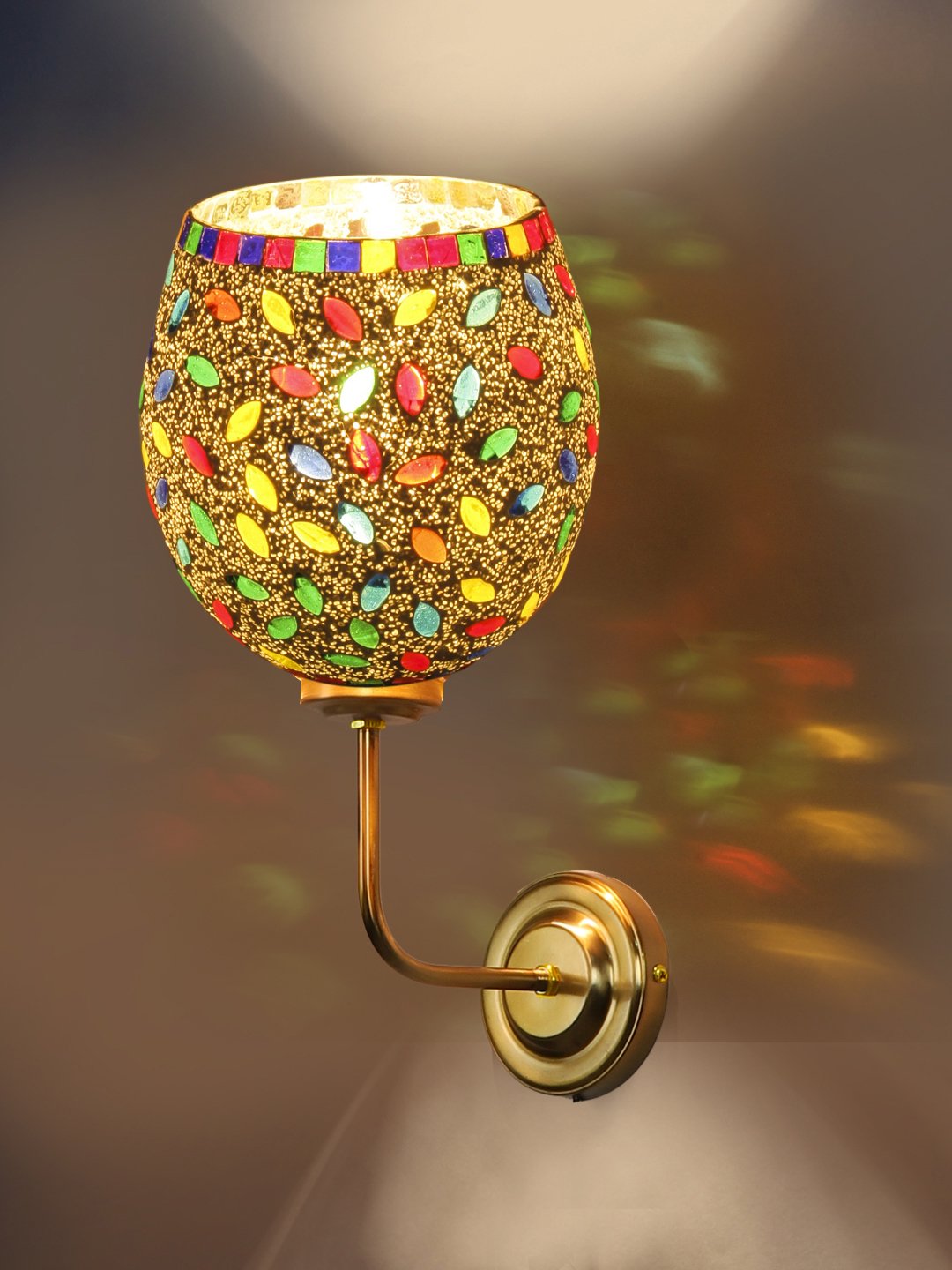 Ambika Home Handcrafted Multicolor Mosaic Glass Wall Light with Premium Gold Base | Luxury Decorative Wall Light for Living Room, Bedroom, Hallway & Home Décor - Image 7
