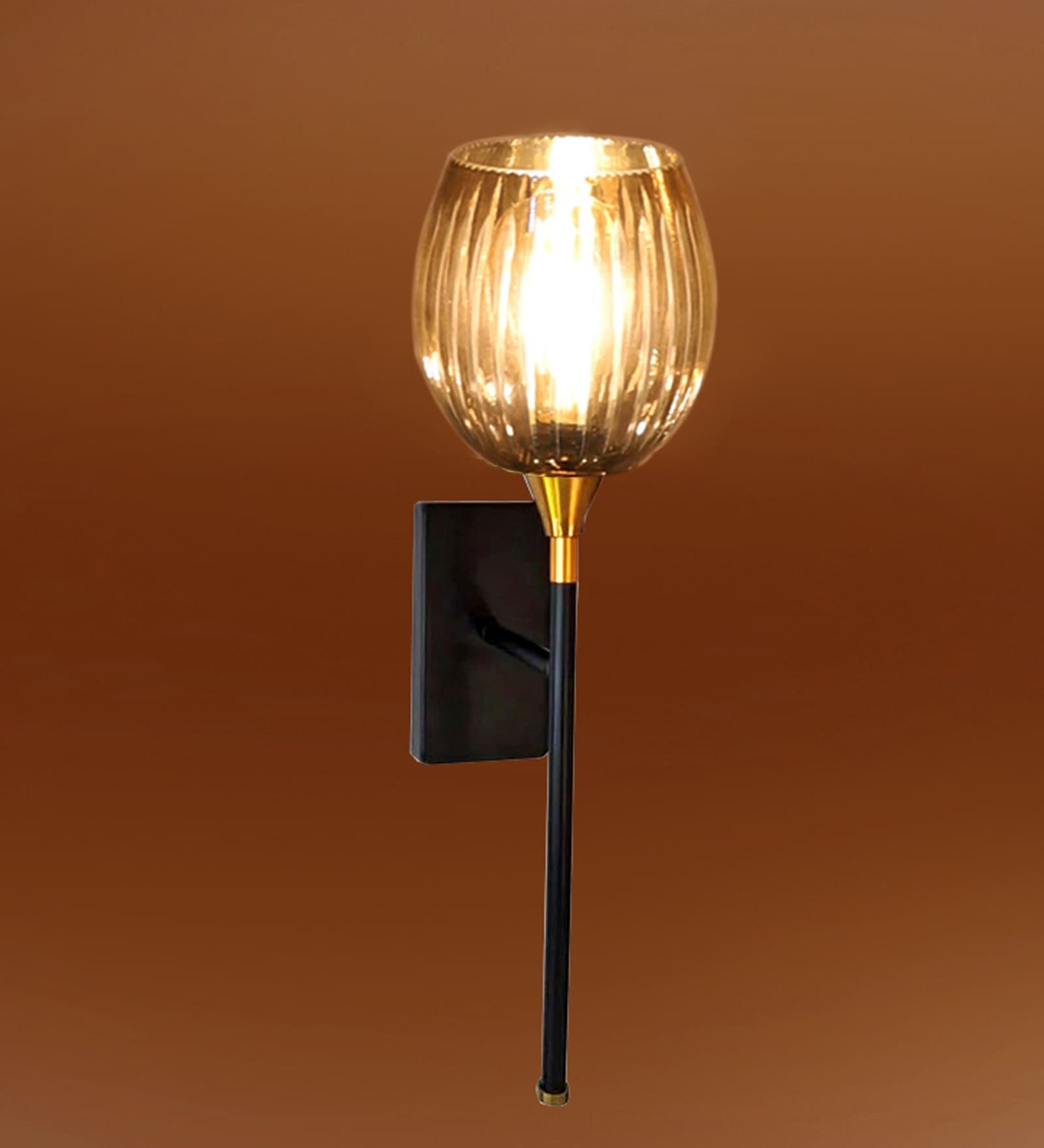 Ambika Home Metal Black Lamp With Transparent Crinkle Glass | Modern Wall Light for Living Room Bedroom Hallway Lobby Staircase | Decorative Indoor Wall Sconce - Image 2