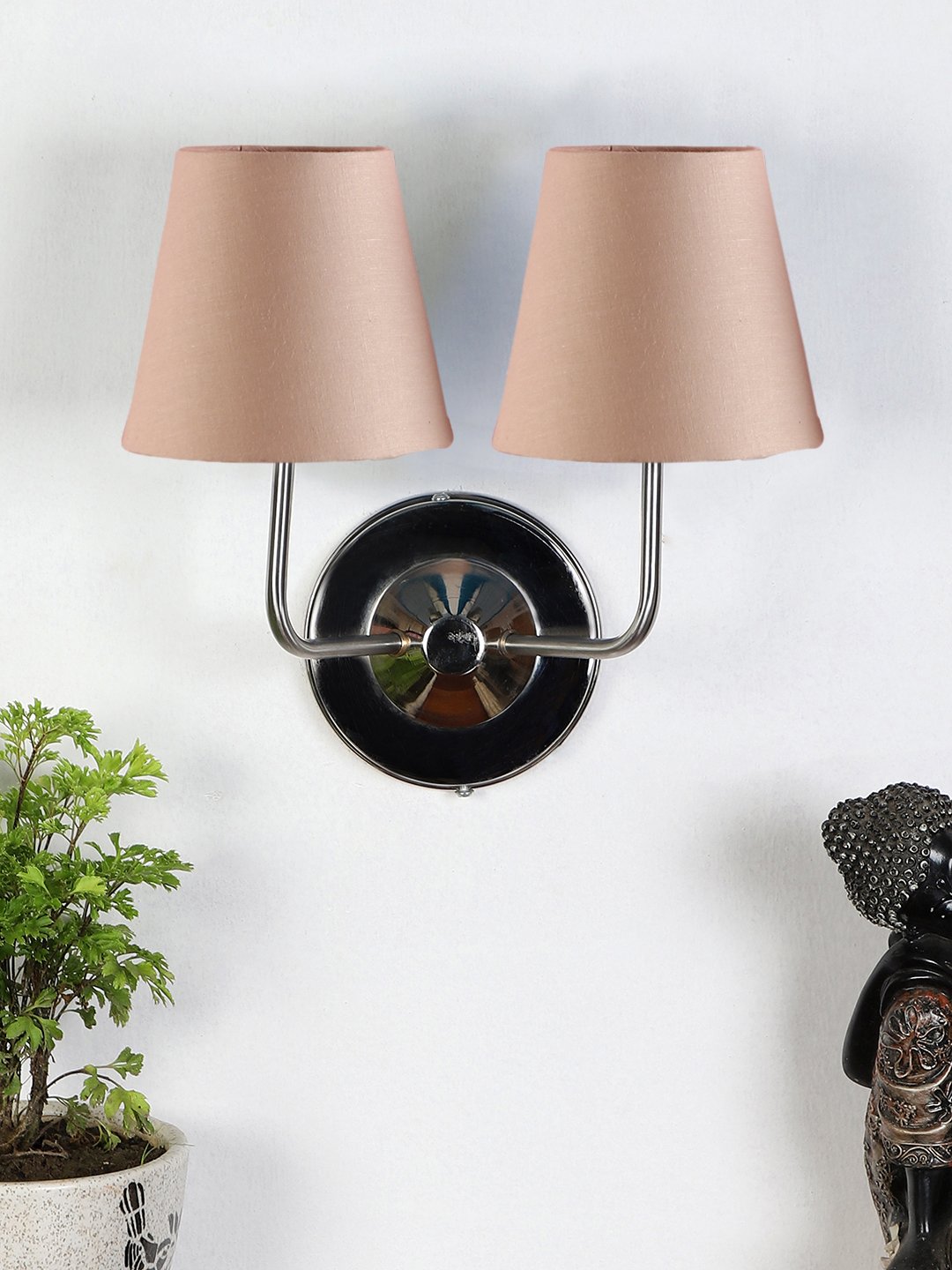 Ambika Home Dual Off White Cotton Wall Mounted Lamp with Steel Base Decorative Wall Lamp for Living Room, Bedroom & Hallway