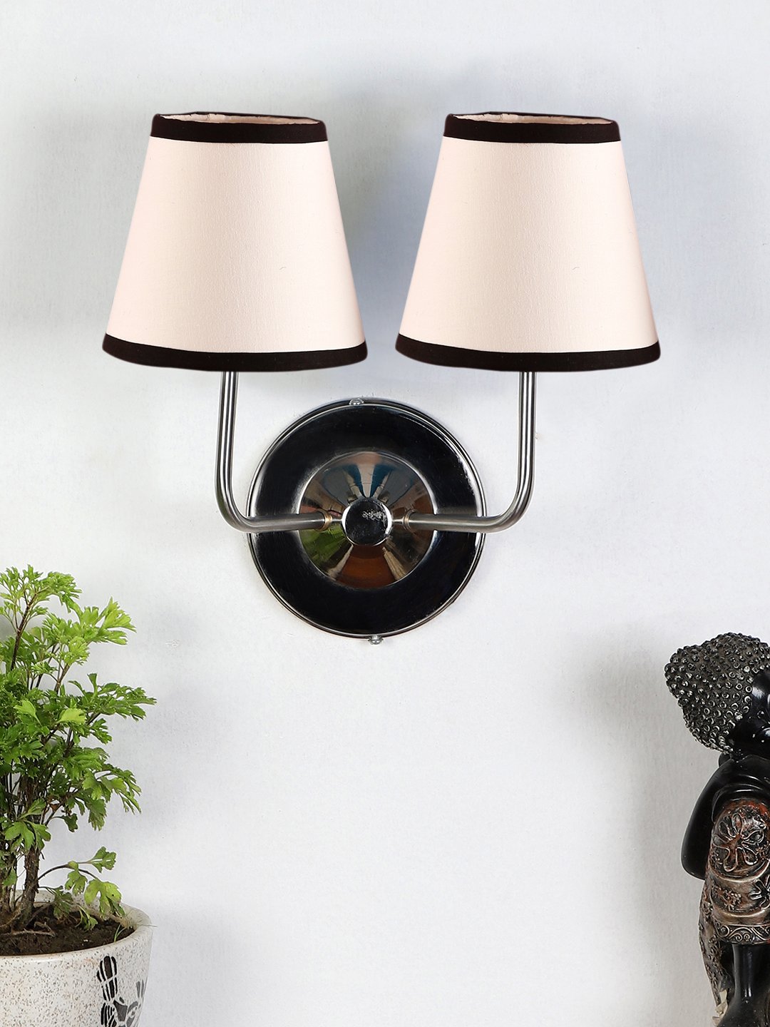 Ambika Home Dual Off White Cotton Wall Mounted Lamp with Steel Base Decorative Wall Lamp for Living Room, Bedroom & Hallway