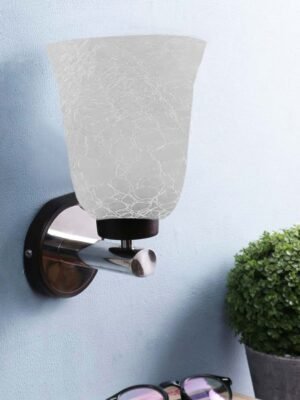 Ambika Home Metal wall mounted lamp with White Milky Crinkle Glass | Modern Wall Light for Living Room Bedroom Hallway Lobby Staircase | Decorative Indoor Wall Sconce
