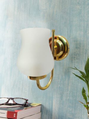 Ambika Home Milky White Glass wall mounted Gold Lamp | Modern Decorative Wall Lamp for Living Room, Bedroom & Hallway