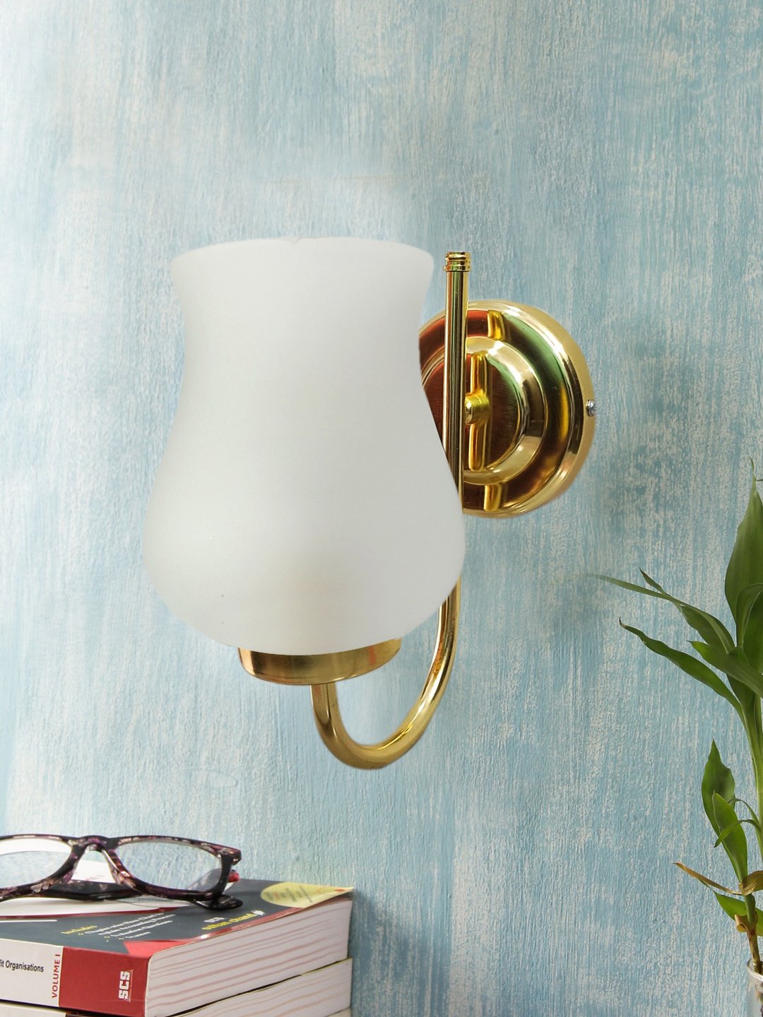 Ambika Home Milky White Glass wall mounted Gold Lamp | Modern Decorative Wall Lamp for Living Room, Bedroom & Hallway