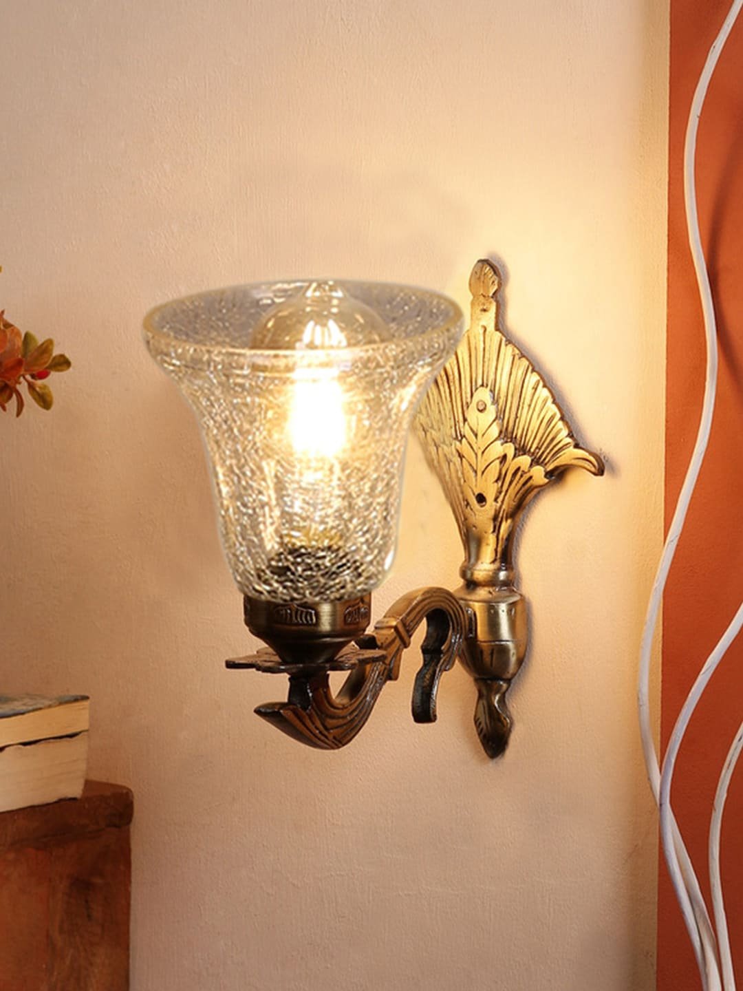 Ambika Home Antique wall lamp with Transparent Crinkle Glass | Modern Wall Light for Living Room Bedroom Hallway Lobby Staircase | Decorative Indoor Wall Sconce