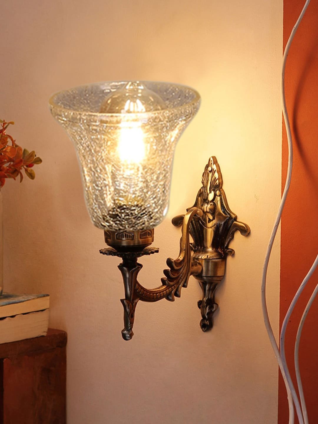 Ambika Home Antique wall lamp with Transparent Crinkle Glass | Modern Wall Light for Living Room Bedroom Hallway Lobby Staircase | Decorative Indoor Wall Sconce