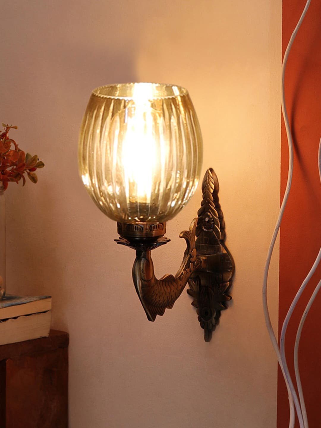 Ambika Home Antique wall lamp with Diamond Cut Smoke Glass | Modern Wall Light for Living Room Bedroom Hallway Lobby Staircase | Decorative Indoor Wall Sconce