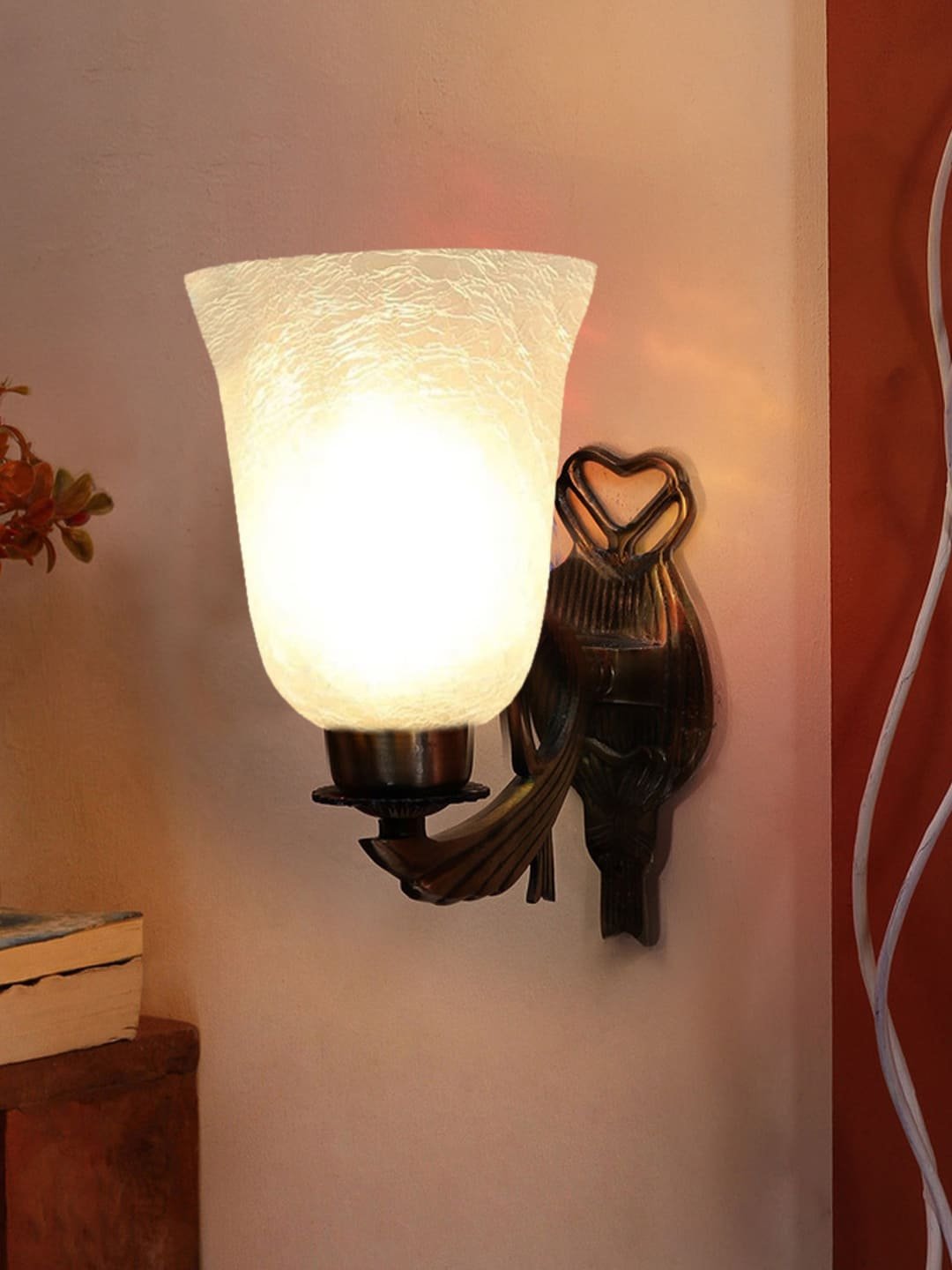 Ambika Home Antique wall lamp with White Milky Crinkle Glass | Modern Wall Light for Living Room Bedroom Hallway Lobby Staircase | Decorative Indoor Wall Sconce