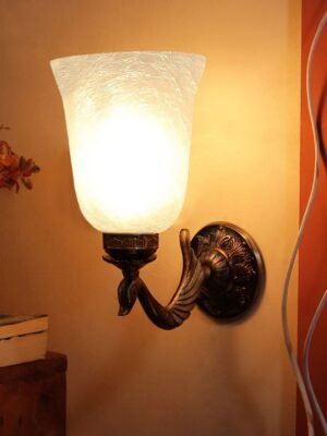 Ambika Home Antique wall lamp with White Milky Crinkle Glass | Modern Wall Light for Living Room Bedroom Hallway Lobby Staircase | Decorative Indoor Wall Sconce