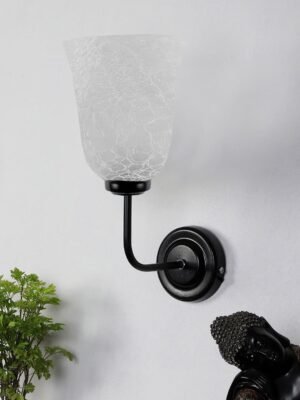 Ambika Home Black wall mounted lamp with White Milky Crinkle Glass | Modern Wall Light for Living Room Bedroom Hallway Lobby Staircase | Decorative Indoor Wall Sconce